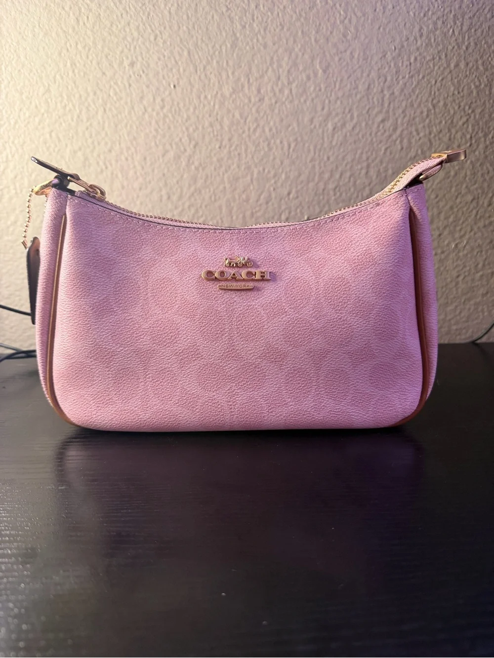 Coach Pink Signature Mini Shoulder Bag with Gold Logo